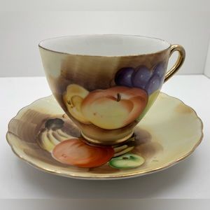 Vintage Enesco Fruit Pattern E1432 Teacup Saucer 
gold trim, hand painted, 5.5”